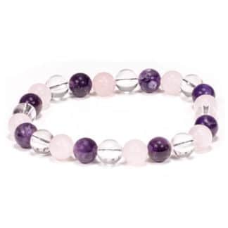 Bracelet perles améthyste, cristal & quartz rose