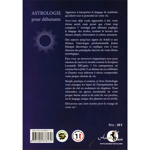 Astrologie pour débutant - livre verso