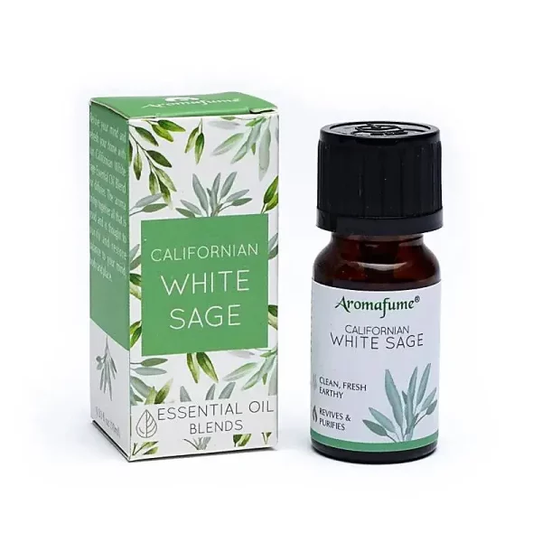 Image d'une bouteille d'huile essentielle de sauge blanche avec son carton de protection