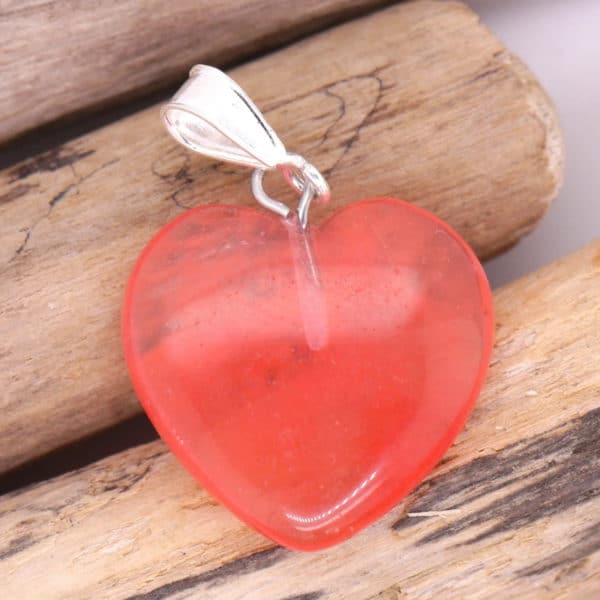 Pendentif cœur : quartz fraise